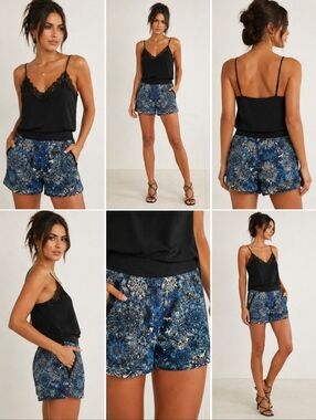 Helmut Lang Size 0 Blue Multi Mandala Print Silk Blend Shorts NWT